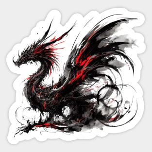 Japanese dragon painted in ink Sticker